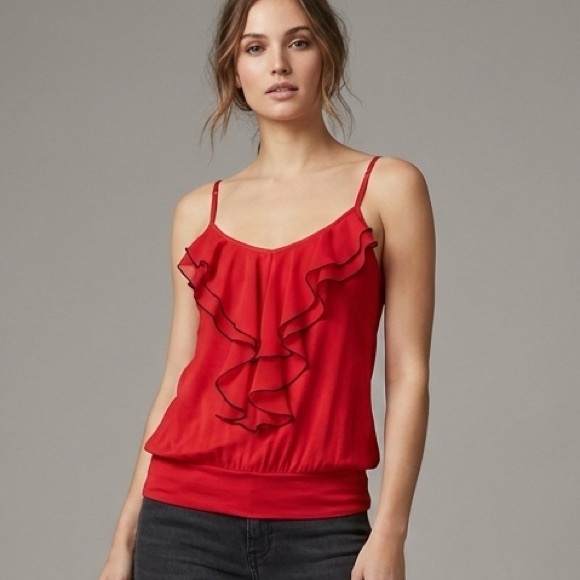 Express Tops - Express Red Ruffle Romantic Cami Top with Black Trim - Size XS